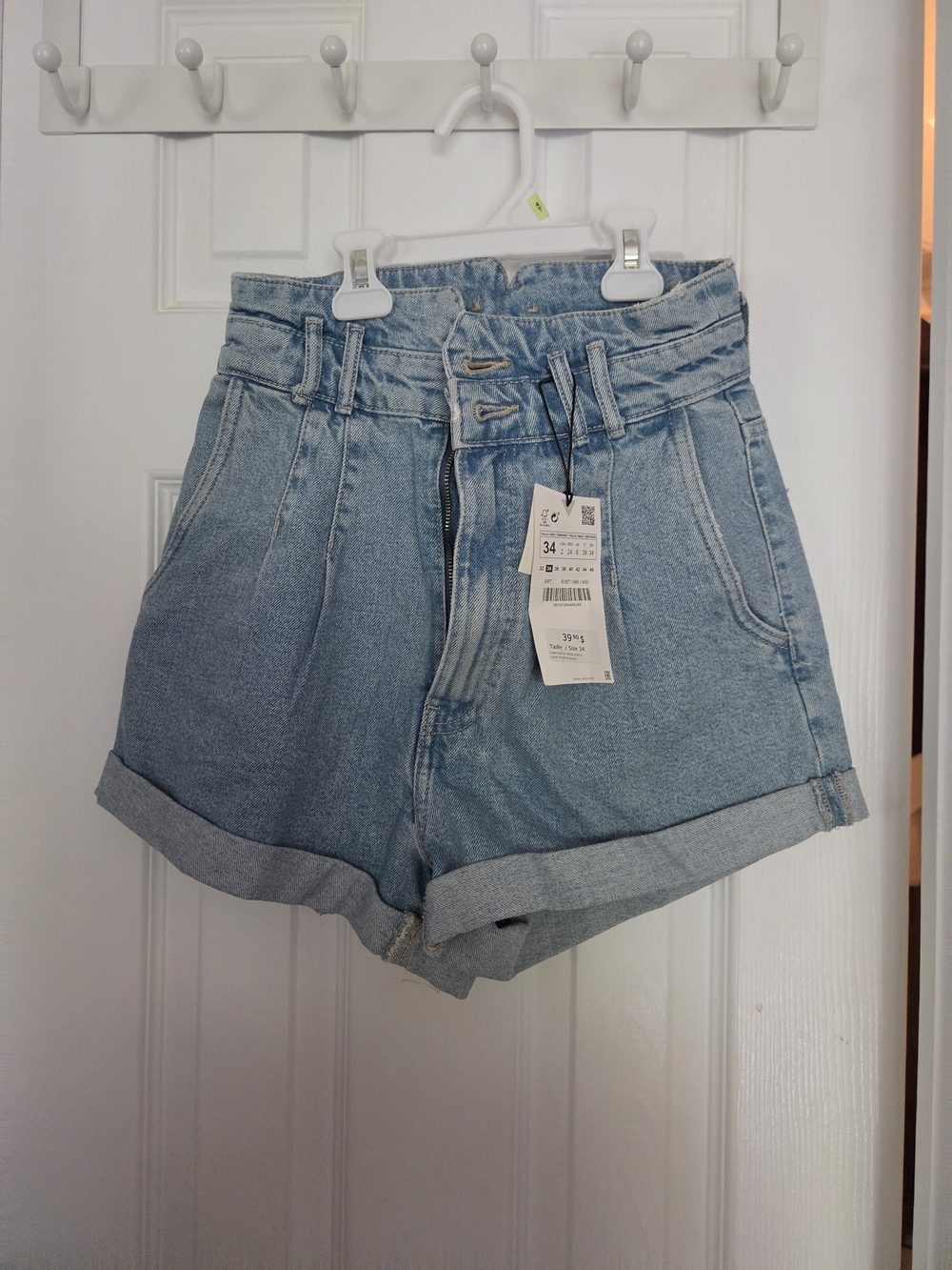 Zara Light Blue High-Waist Rolled Cuff Denim Shorts